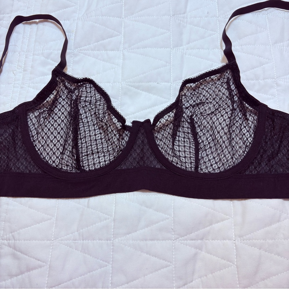 NWT Addiction Nouvelle Lingerie Black Sheer Underwire Bra 34E Elegant Supportive